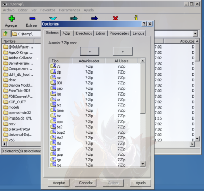 Configurar asociaciones en 7-zip